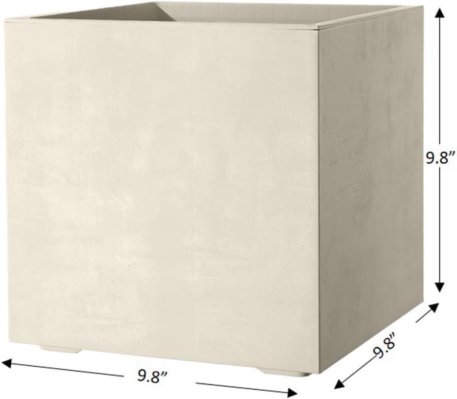 Deroma Millennium 10” Cube Planter | Light & Durable Plastic | Indoor or Outdoor Square Pot for Patio/Porch | Includes Water Reserve & Drain Plug | Trendy Planter for Plants, Flowers, Garden | White