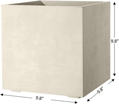 Deroma Millennium 10” Cube Planter | Light & Durable Plastic | Indoor or Outdoor Square Pot for Patio/Porch | Includes Water Reserve & Drain Plug | Trendy Planter for Plants, Flowers, Garden | White