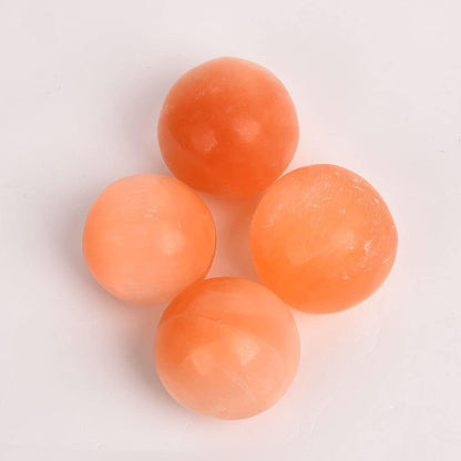 JIC Gem 4Pcs Orange Selenite Balls 1.4-1.7 Inch Small Natural Selenite Crystal Spheres