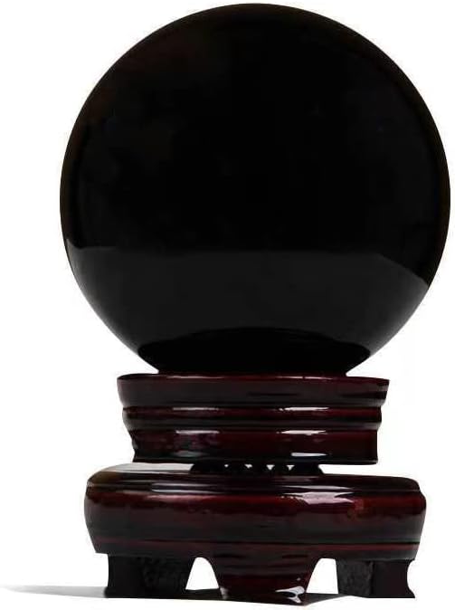 Obsidian Crystal Sphere Ball with Wood Stand Large Healing Crystals Sphere Sculpture Home Office Decoration Fengshui Meditation Healing 90mm 3.54'' (Obsidian, 3.54")