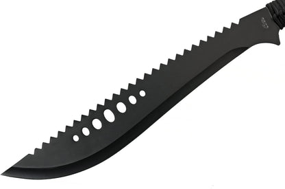 Szco Supplies 21” Full-Tang Curved Sawback Machete with Cord-Wrapped Handle, 420 Stainless Steel Blade, and Nylon Sheath for Camping, Hiking, and Survival