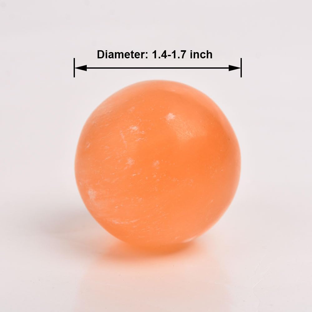 JIC Gem 4Pcs Orange Selenite Balls 1.4-1.7 Inch Small Natural Selenite Crystal Spheres