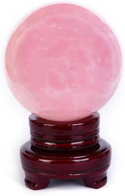 StoneStory Rose Quartz Crystal Sphere Ball with Wood Stand Large Healing Crystals Sphere Sculpture Home Office Decoration Fengshui Meditation Healing 90mm 3.54 inches (Rose Quartz, 3.54 inches )
