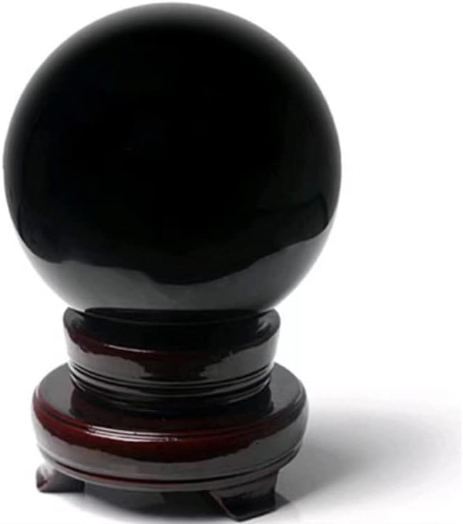 Obsidian Crystal Sphere Ball with Wood Stand Large Healing Crystals Sphere Sculpture Home Office Decoration Fengshui Meditation Healing 90mm 3.54'' (Obsidian, 3.54")