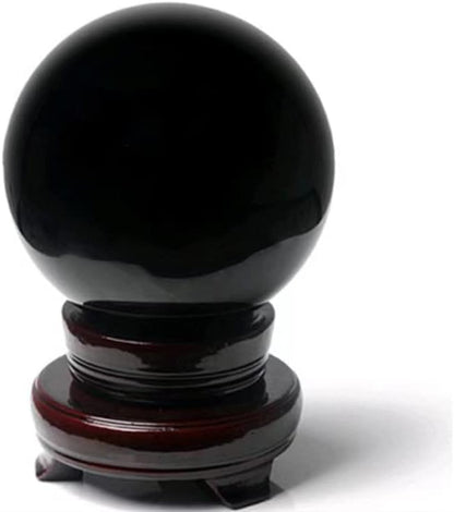 Obsidian Crystal Sphere Ball with Wood Stand Large Healing Crystals Sphere Sculpture Home Office Decoration Fengshui Meditation Healing 90mm 3.54'' (Obsidian, 3.54")