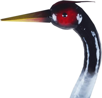Crane Statue Metal Red-crowned Crane Sculpture Garden Decoration Metal Yard Art for Patio Lawn Backyard Outdoor Decoration
