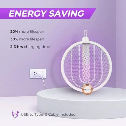 ASPECTEK 2-Pack Upgraded 3000V Electric Fly Swatter, Portable and Foldable Mosquito Zapper Racket, Rechargeable Bug Zapper with Improved Battery Life and USB Charging Cable for Indoor and Outdoor Use