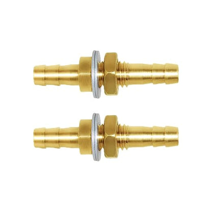 Joywayus 2pcs 1/4'' Hose Barb Thru-Bulk Head Hex Union Brass Fitting with Flat Washer Gasket Water/Fuel/Air