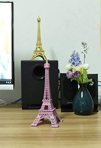 ESHATO Pink Metal Eiffel Tower Statue, 7inch Decorative Figurine Replica Stand Holder for Cake Topper Table Decor Gift Party Home Decoration