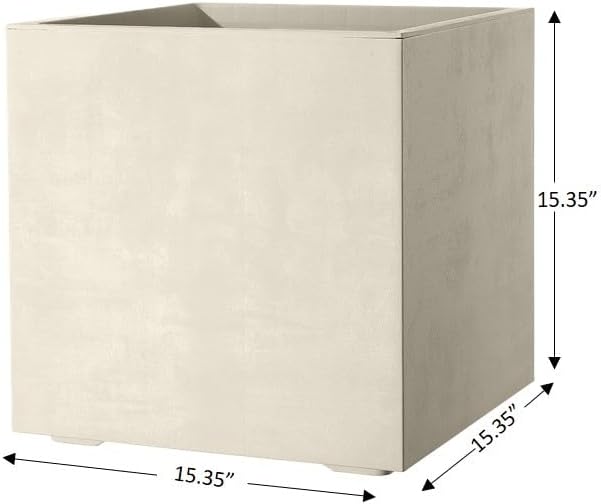 Deroma Millennium 15” Cube Planter| Light & Durable Plastic | Indoor or Outdoor Square Pot for Patio | Includes Water Reserve & Drain Plug | Trendy Planter for Plants, Flowers, Garden | White