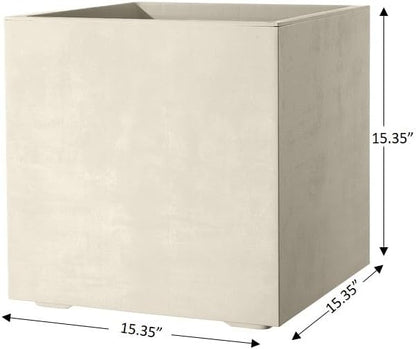 Deroma Millennium 15” Cube Planter| Light & Durable Plastic | Indoor or Outdoor Square Pot for Patio | Includes Water Reserve & Drain Plug | Trendy Planter for Plants, Flowers, Garden | White