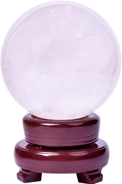 StoneStory Clear Quartz Crystal Sphere Ball with Wood Stand Large Healing Crystals Sphere Sculpture Home Office Decoration Fengshui Meditation Healing 80mm 3.14'' (Clear Quartz, 3.14'')