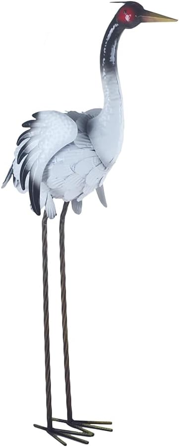 Crane Statue Metal Red-crowned Crane Sculpture Garden Decoration Metal Yard Art for Patio Lawn