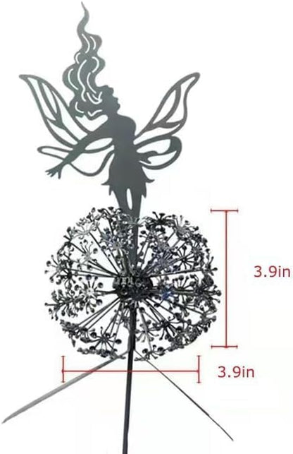 Flower Fairy Dancing with Dandelion, Art Sculpture Fairies for Fairy Garden, Angel Metal Ornaments Gardens Art Sculpture, Outdoor Decorations for The Courtyard, Christmas and Halloween Lawn (B)