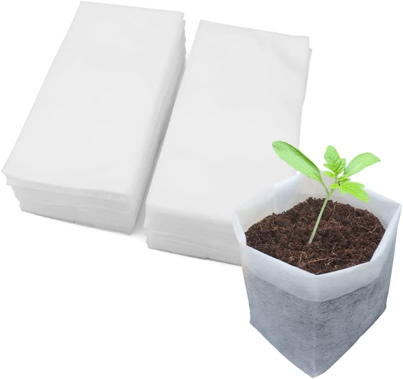 100Pcs Nursery Growing Bags, Non-Woven Fabric Seedlings Grow Bag for High Seedling Survival Rate, Flower Seed Packets Starter (8.2"x7.1")