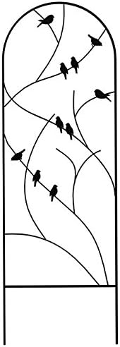 Panacea 84495 Perching Birds Trellises – Set of 3, 72" Tall Black Steel Trellises with Bird & Twig Design – Decorative Outdoor Plant Supports for Roses, Ivy, Vines & Garden Landscaping