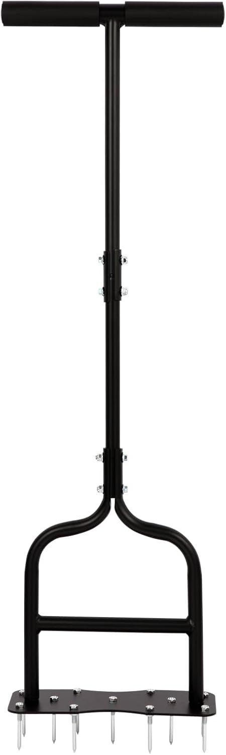 sancat Lawn Aerator,Spike Aerator, Heavy Duty Manual Lawn Aerator Tool with 11 Iron Spikes, Grass Aerator Tools for Yard, Lawn Aeration, Height Adjustable Garden Tool, Revives Lawn Health