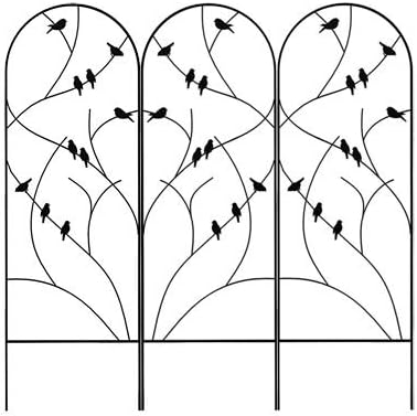 Panacea 84495 Perching Birds Trellises – Set of 3, 72" Tall Black Steel Trellises with Bird & Twig Design – Decorative Outdoor Plant Supports for Roses, Ivy, Vines & Garden Landscaping