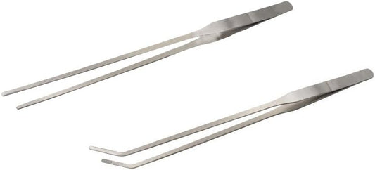 LGEGE 2pcs Long Handle Stainless Steel Straight and Curved Tweezers Nippers for Garden, Kitchen, Indoors and Outdoors