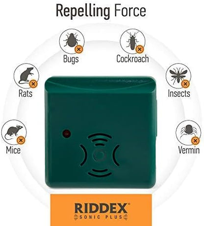 Riddex Sonic Plus Ultrasonic Pest Repeller, Plugs in with extra Outlets Indoor Use - Insect Repellent - Bug Repellents for Home Defense - Protect Against Rodents & Insects, Chemical Free(3 Pack Green)