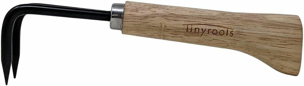 Two Prong Bonsai Root Pick Rake Hardened Carbon Steel Ergonomic Wooden Handle Japanese Import Safely Separate Roots For Repotting Great For Larger Bonsai