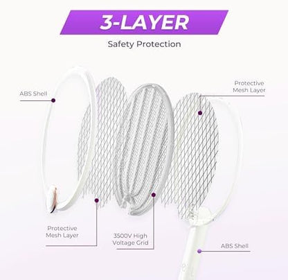 ASPECTEK 2-Pack Upgraded 3000V Electric Fly Swatter, Portable and Foldable Mosquito Zapper Racket, Rechargeable Bug Zapper with Improved Battery Life and USB Charging Cable for Indoor and Outdoor Use