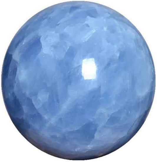StoneStory Blue Celestite Crystal Sphere Ball with Wood Stand Large Healing Crystals Sphere Sculpture Home Office Decoration Fengshui Meditation Healing 90mm 3.54'' (Blue Celestite,3.54 in )