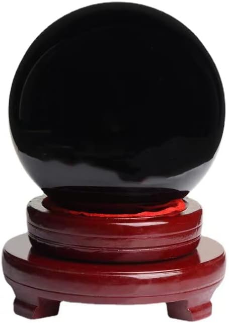 Obsidian Crystal Sphere Ball with Wood Stand Large Healing Crystals Sphere Sculpture Home Office Decoration Fengshui Meditation Healing 100mm 3.93'' (Obsidian, 3.93")