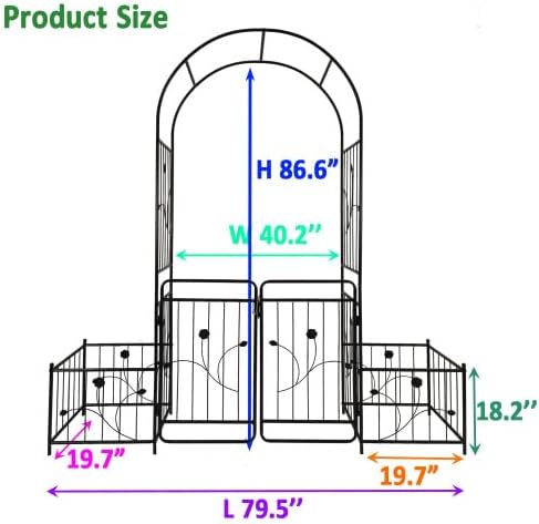 Metal Garden Arbor Arch with Gate and Plant Box Climbing Plants Outdoor Plant Support Rose 86.6''H Arch Outdoor Lawn Wedding Party Events Archway, Black