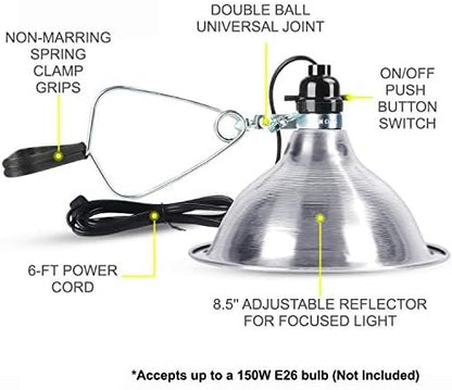 Simple Deluxe Clamp Lamp Light with 8.5 Inch Aluminum Reflector Up to 150 Watt E26 Socket (No Bulb Included) 6 Feet 18/2 SPT-2 Cord,Silver, 1 Pack