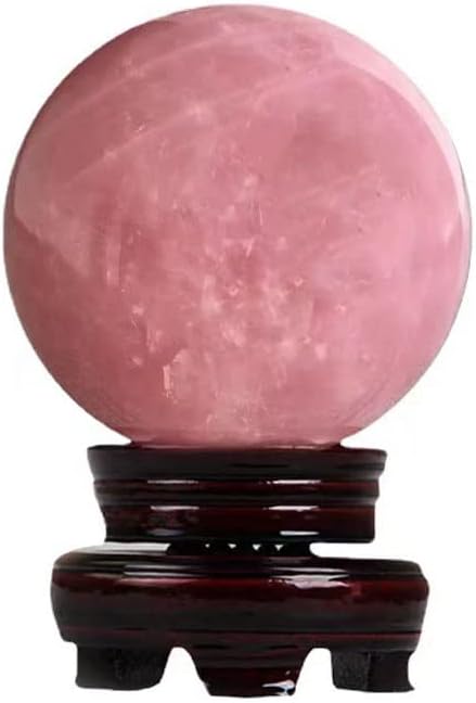 StoneStory Rose Quartz Crystal Sphere Ball with Wood Stand Large Healing Crystals Sphere Sculpture Home Office Decoration Fengshui Meditation Healing 90mm 3.54 inches (Rose Quartz, 3.54 inches )