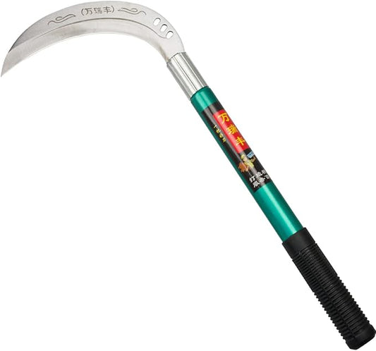 Steel Grass Sickle,Clearing Sickle,Brush Clearing Sickle with Carbon Steel Blade and Aluminum Handle - Multipurpose Gardening Weeding Grass Sickle and Professional Farming Safety Sickle (Round Handle)