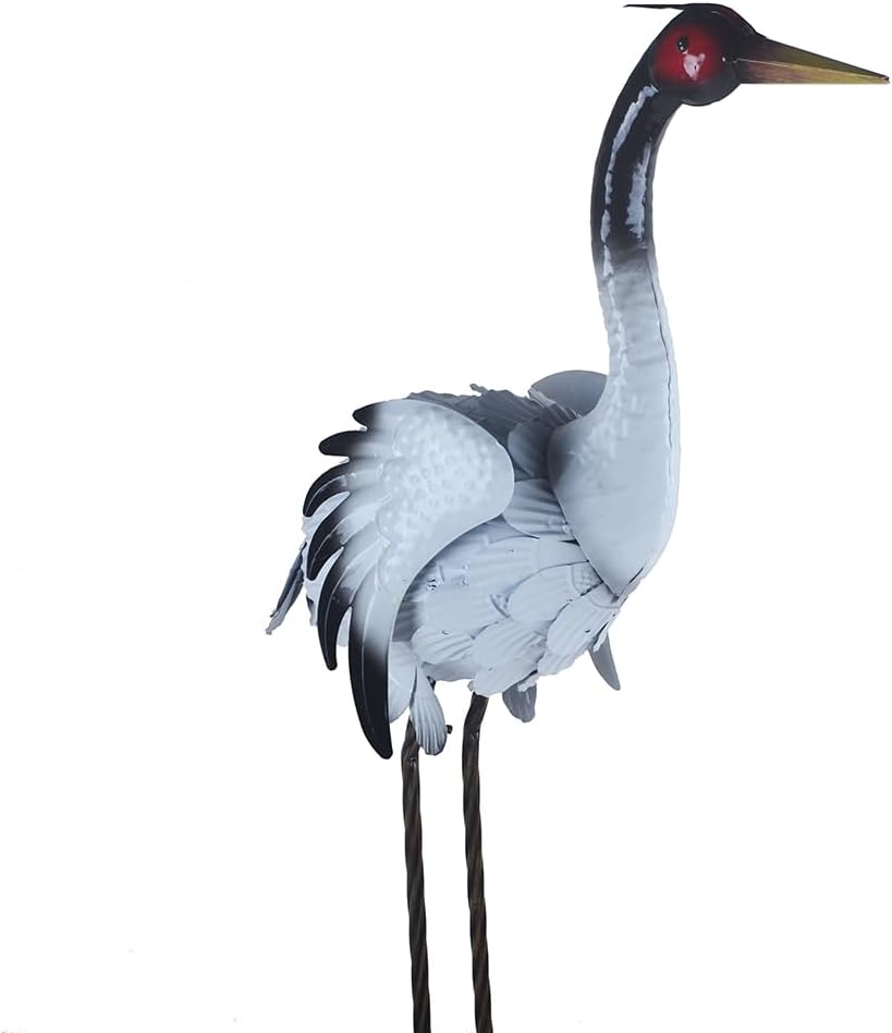 Crane Statue Metal Red-crowned Crane Sculpture Garden Decoration Metal Yard Art for Patio Lawn Backyard Outdoor Decoration