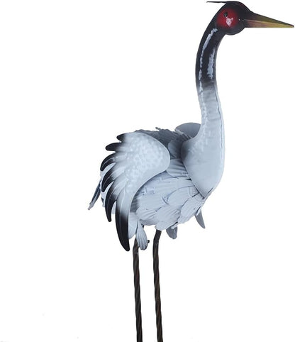 Crane Statue Metal Red-crowned Crane Sculpture Garden Decoration Metal Yard Art for Patio Lawn Backyard Outdoor Decoration