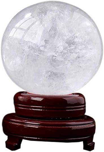 StoneStory Clear Quartz Crystal Sphere Ball with Wood Stand Large Healing Crystals Sphere Sculpture Home Office Decoration Fengshui Meditation Healing 80mm 3.14'' (Clear Quartz, 3.14'')