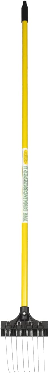 THE GROUNDSKEEPER II Mini Rake 55-inch Lightweight Fiberglass Handle, 6-inch Head, Durable Steel Tines for Gardening, De-Thatching or Professional Landscaping