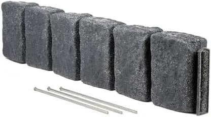 Beuta Landscape Edging | Garden Edging Border | Faux Stone Block XL for Lawn Edging, Flower Beds & Yard Edging – 1 Pack | Each Section Has 6 Blocks 48" L x 4" W x 9.5" H | 3 Spikes | Charcoal