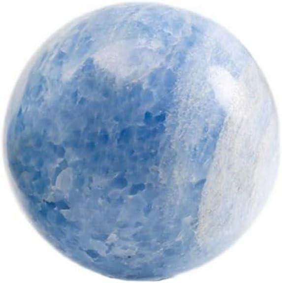 StoneStory Blue Celestite Crystal Sphere Ball with Wood Stand Large Healing Crystals Sphere Sculpture Home Office Decoration Fengshui Meditation Healing 90mm 3.54'' (Blue Celestite,3.54 in )