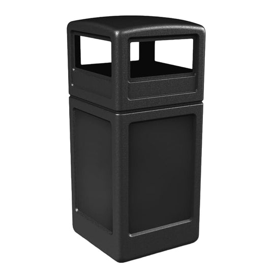 42 Gallon Square Black Waste Container and Dome Lid Set | Exterior Trash Can | Outdoor Trash Can