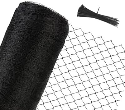 Junflying Bird Netting, 25x25 FT – 1/2" Mesh, Woven Black Netting for Garden Protection with Ties, Protects Vegetables, Fruit Trees, Blueberry Bushes & Strawberry Plants