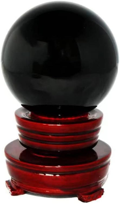 Obsidian Crystal Sphere Ball with Wood Stand Large Healing Crystals Sphere Sculpture Home Office Decoration Fengshui Meditation Healing 100mm 3.93'' (Obsidian, 3.93")