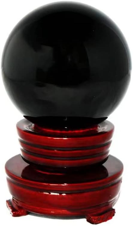Obsidian Crystal Sphere Ball with Wood Stand Large Healing Crystals Sphere Sculpture Home Office Decoration Fengshui Meditation Healing 90mm 3.54'' (Obsidian, 3.54")