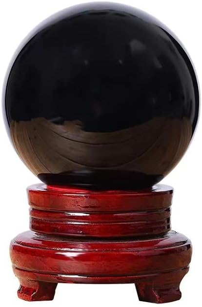 Obsidian Crystal Sphere Ball with Wood Stand Large Healing Crystals Sphere Sculpture Home Office Decoration Fengshui Meditation Healing 90mm 3.54'' (Obsidian, 3.54")