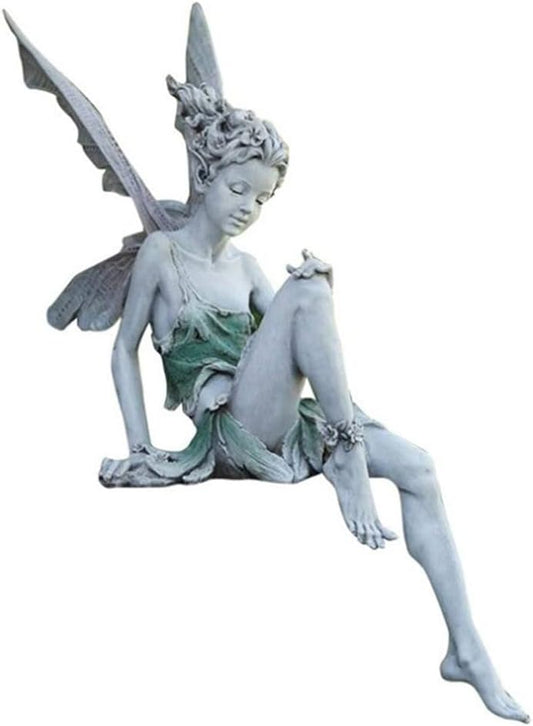 Fairy Garden Figurines Outdoor,Sitting Fairy Statues,Resin Garden Sculptures & Statues,Angel Figurines for Outside(White)