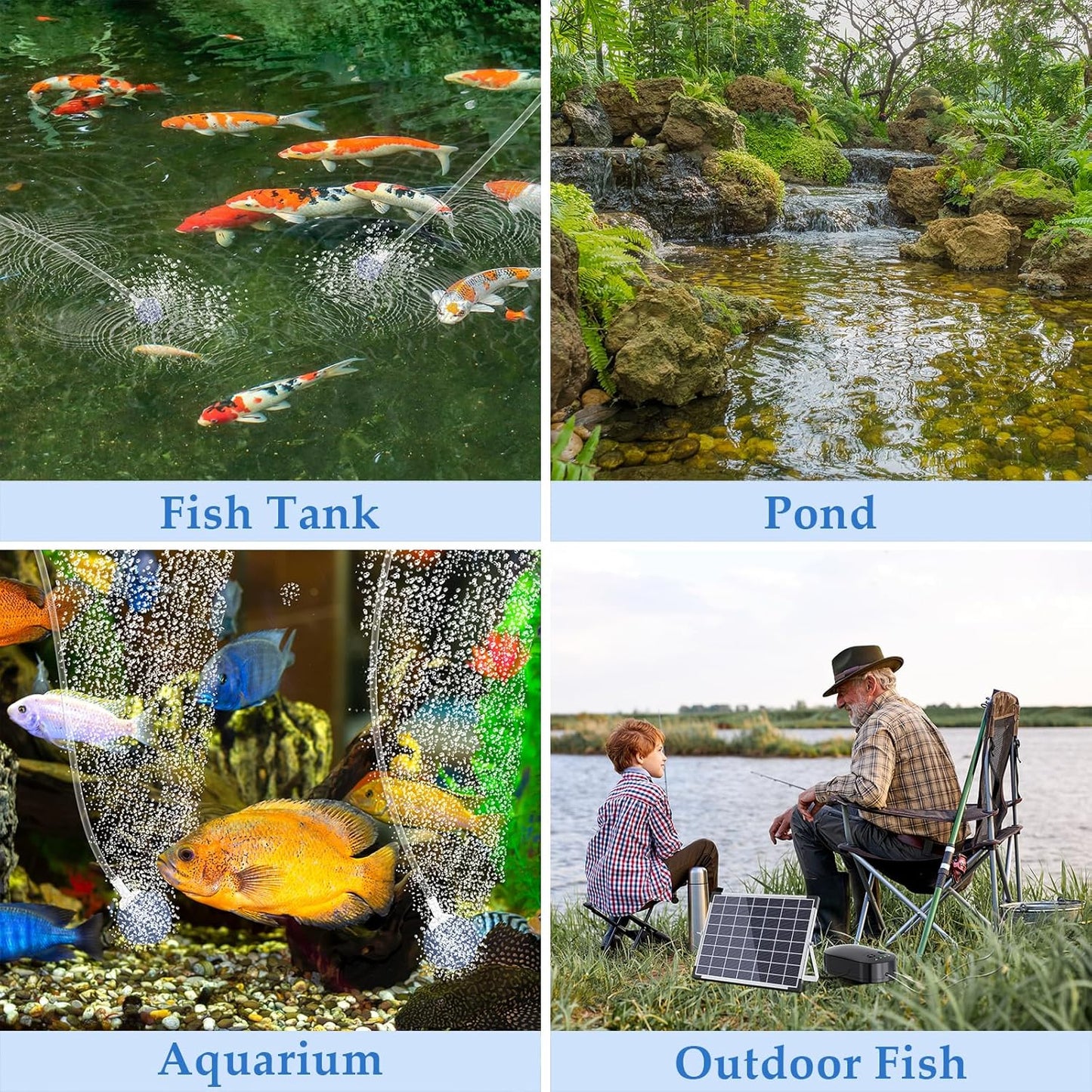 15W Solar Pond Aerator with 4400mAh Battery, Solar Air Pump with 2 Outlets, 3 Modes, Low Noise Oxygen Pump for Fish Pond, Aquarium & Hydroponics