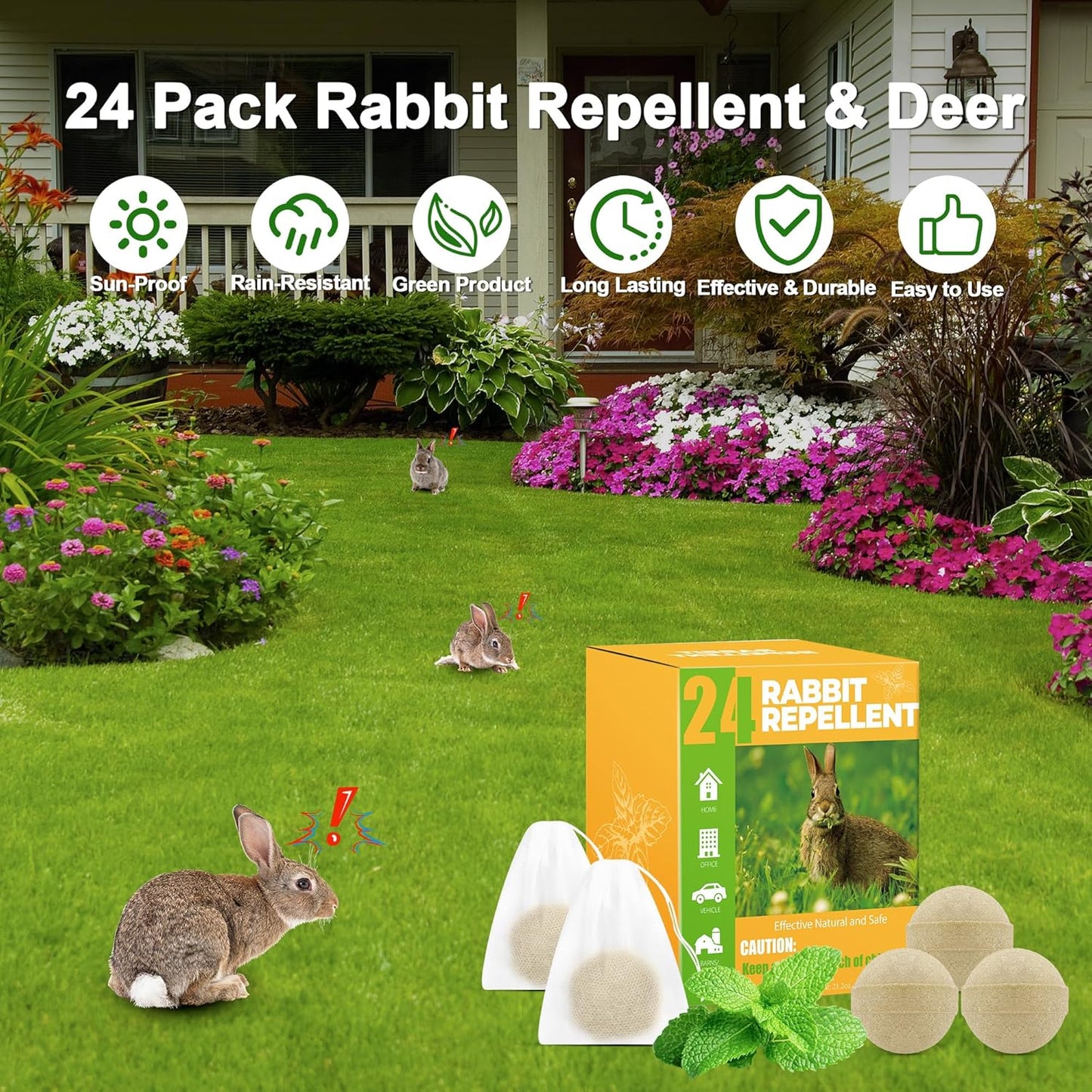24PCS Natural Rabbit Repellent Balls for Garden & Yard