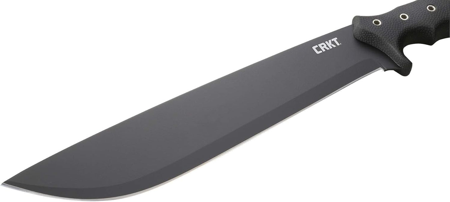 CRKT Chanceinhell Fixed Blade Machete: 12 Inch Black Powder Coated Carbon Steel Drop Point Blade with Nylon Sheath for Survival, Hunting, and Camping K910KKP