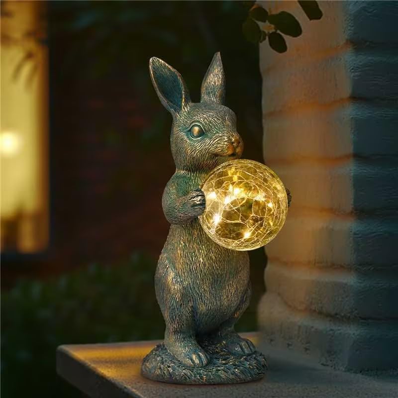 MININOVA Garden Outdoor Statues Rabbit with Solar Light Bunny Figurines Decorations with Wider Base & Reinforced Weight for Patio Yard Lawn Ornaments Gifts for Birthday Christmas Housewarming