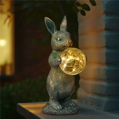 MININOVA Garden Outdoor Statues Rabbit with Solar Light Bunny Figurines Decorations with Wider Base & Reinforced Weight for Patio Yard Lawn Ornaments Gifts for Birthday Christmas Housewarming