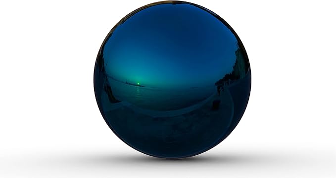 Lulu Decor, Blue Stainless Steel Gazing Mirror Ball Size 12 with Stand